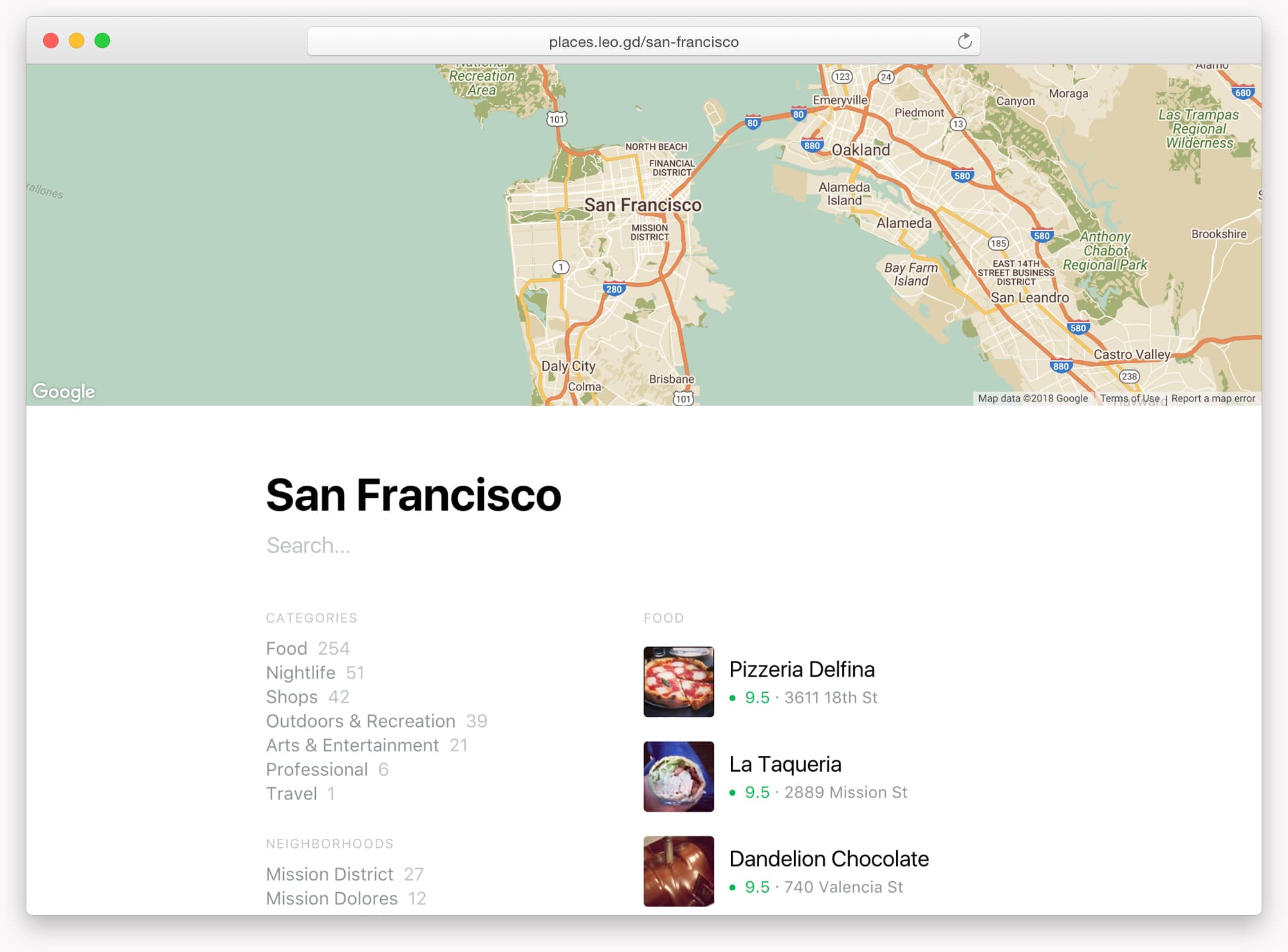 City list on desktop